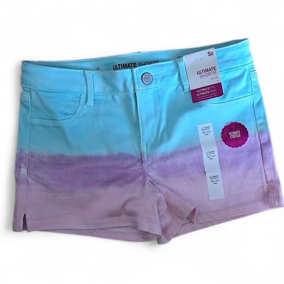 SO Girls Mermaidcore Rainbow Blue Pink ULTIMATE SHORTIE Mid Rise Shorts, size 16 - Picture 3 of 12